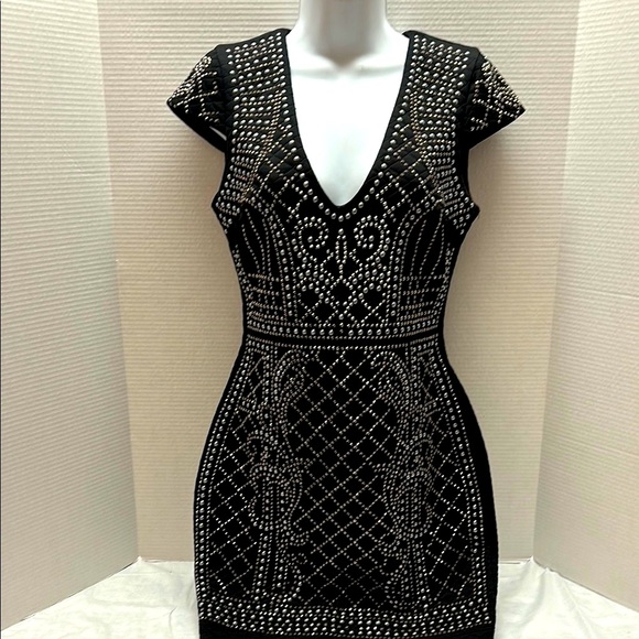 bebe Dresses & Skirts - Bebe Black and Silver Sequin Bodycon Mini Dress